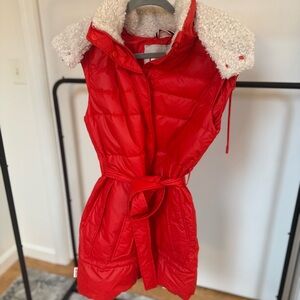 Hunter Red Puffer Vest with White Sherpa Collar